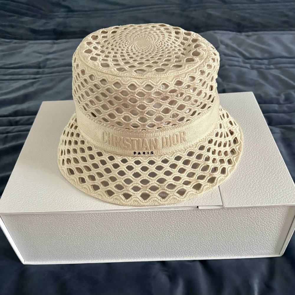 Dior Mesh Small Brim Bucket Hat - Ecru Cotton Size 57 Made In France